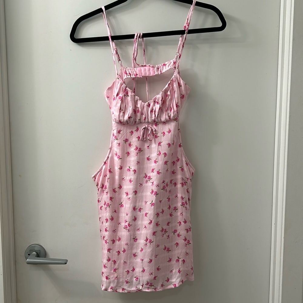 Pink Floral Low Back Mini Dress